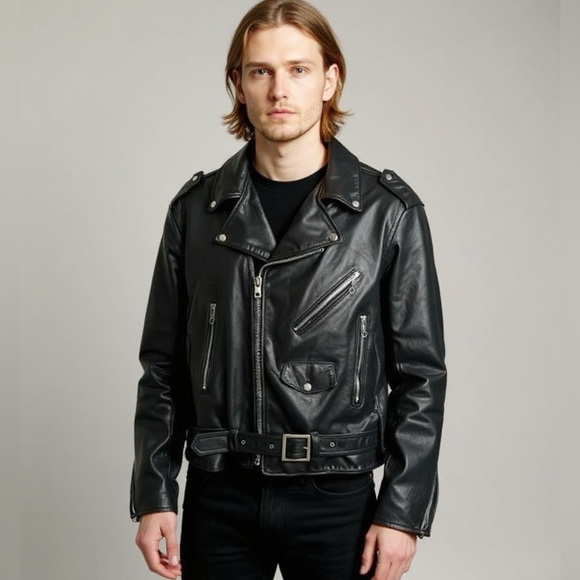 MARTANI Vintage Black Leather Motorcycle Jacket Biker Made in USA Size 46 - Picture 1 of 13